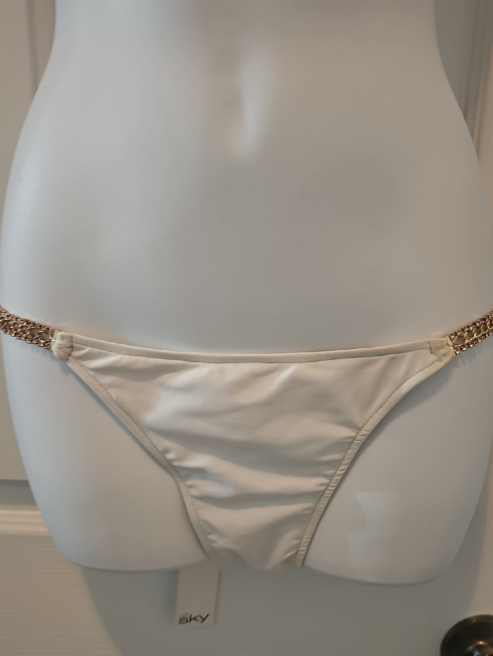 Sky Cream Bikini Brief with Gold Chain Side Straps